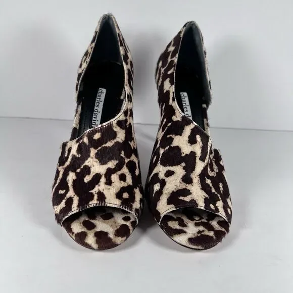 Charles David Leopard Calf Hair D'Orsay Peep Toe Stiletto Pumps Women's Size 7 - Picture 2 of 9
